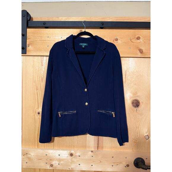Ralph Lauren Cardigan Sweater Blazer Women XL Navy Blue Nautical Knit Button - Picture 1 of 8